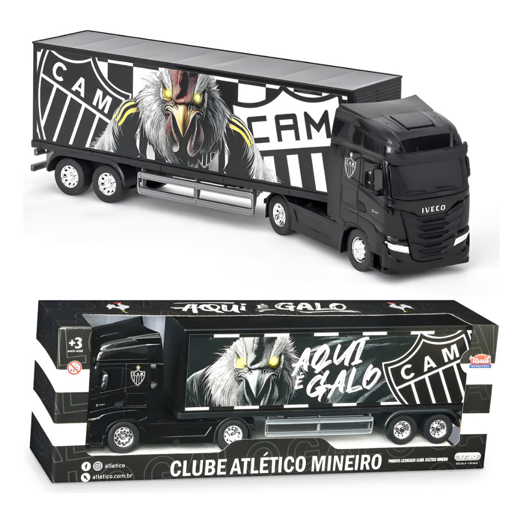 Miniatura Réplica Caminhão Brinquedo Iveco S-way Toco Baú Time Futebol Atlético Mineiro Galo Oficial 1:30 em Oferta na Shopee