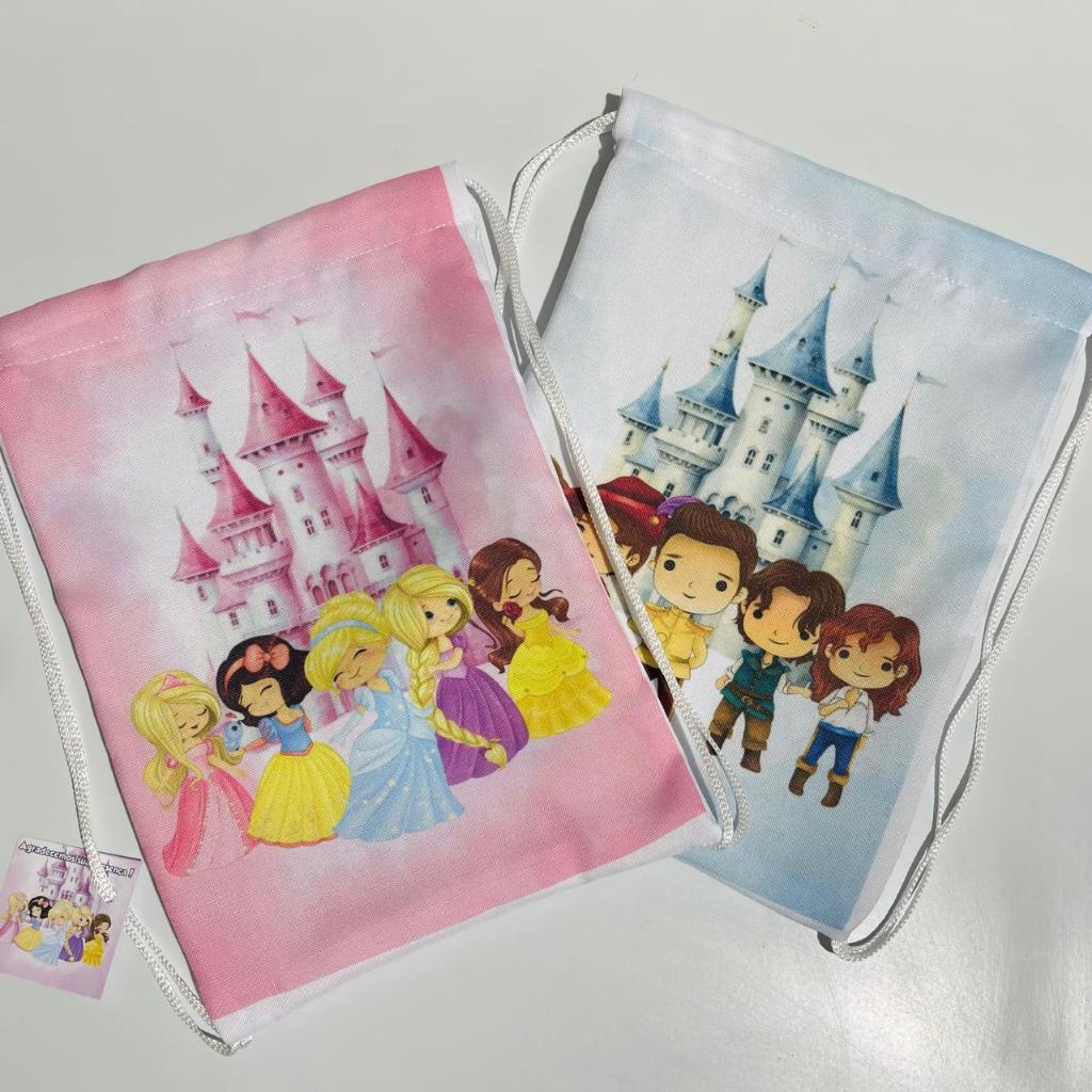 Mochila Personalizada Festa Infantil Princesas Lembrancinha | Saquinho | Sacochila