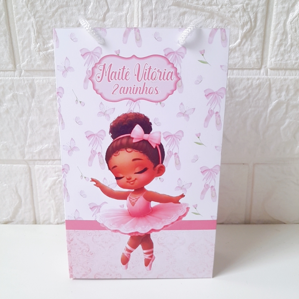 Sacolinha Surpresa Bailarina Morena Personalizada  Pegue e Monte Lembrancinha Festa Infantil