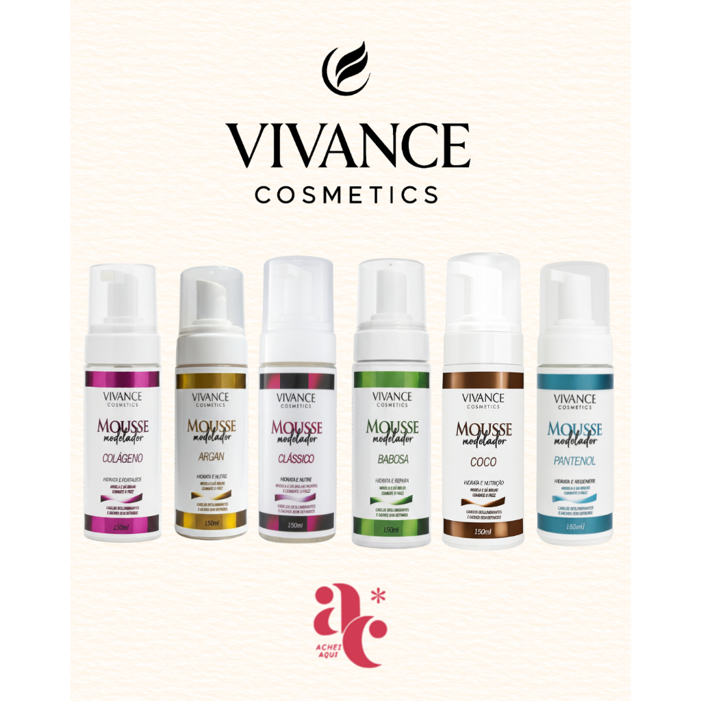 VIVANCE COSMETICS MOUSSE MODELADOR DE CACHOS E FIBRAS150ML ORIGINAL - DEFINI - HIDRATA - RESTAURA