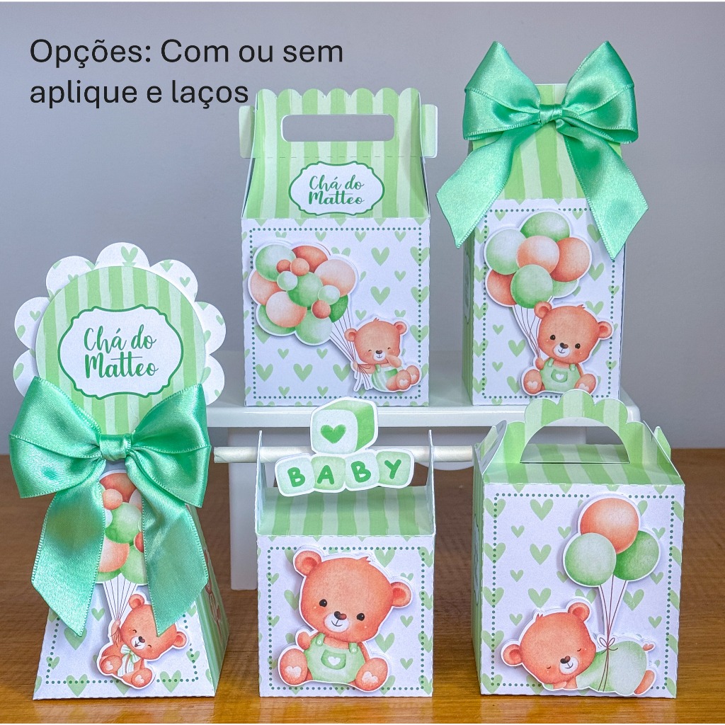 Kit Caixinhas Personalizadas Chá revelação verde – Para Montar- Chá de Bebê ou Chá Revelação/ Festa Infantil