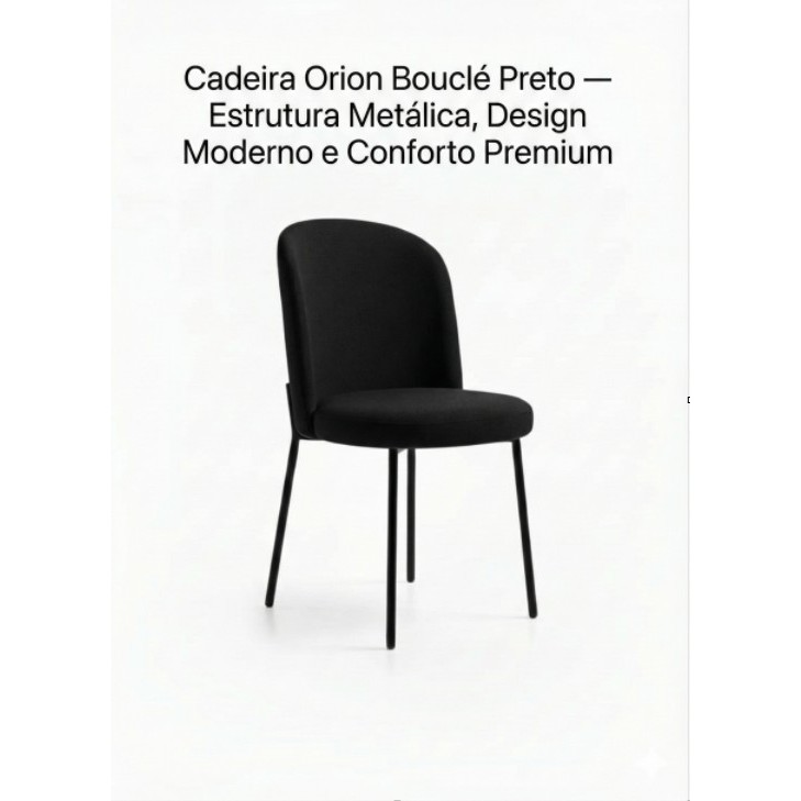 🪑 Cadeira Orion Bouclé Preto — Estrutura Metálica, Design Moderno e Conforto Premium | Sala de Jantar