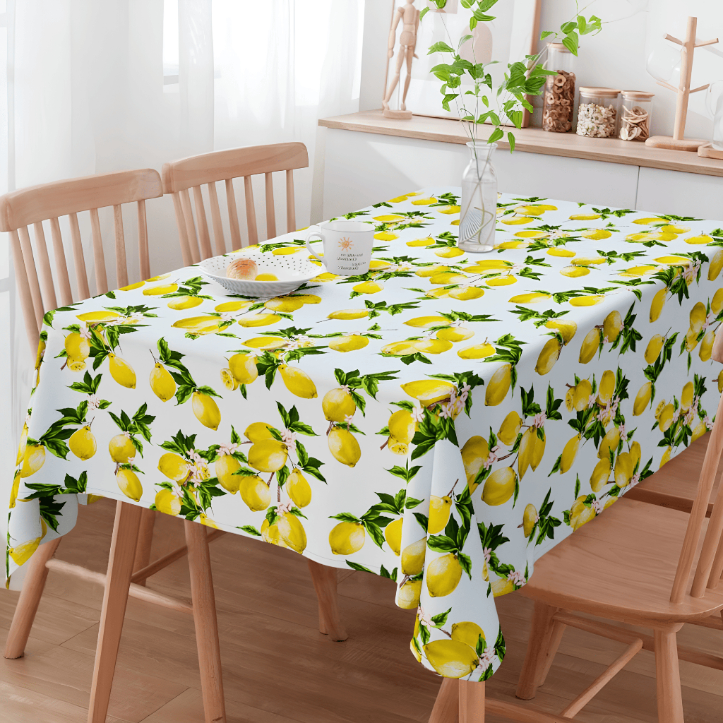 Toalha de Mesa Estampada Oxford Limão Siciliano 4/6/8/10/12 - Lugares Envio Imediato