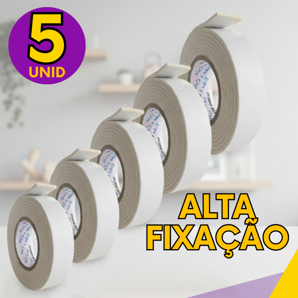 5, 3 ou 1 un - Fita Dupla Face Banana Branca Extra Forte - Fixação Sem Furar Parede