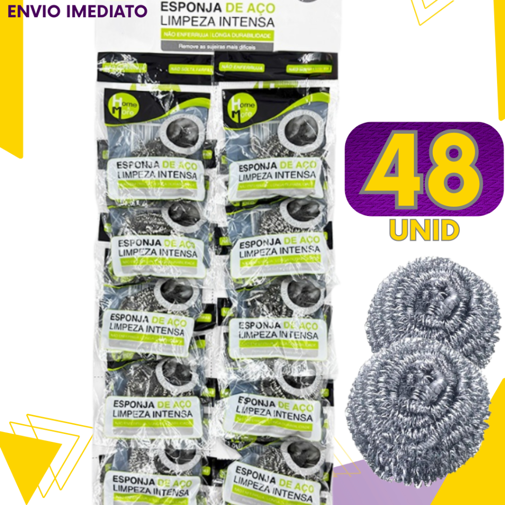 Kit 48, 24 ou 12un - Esponja de Aço Inox - Não Enferruja - Limpeza Pesada Panelas Grelhas