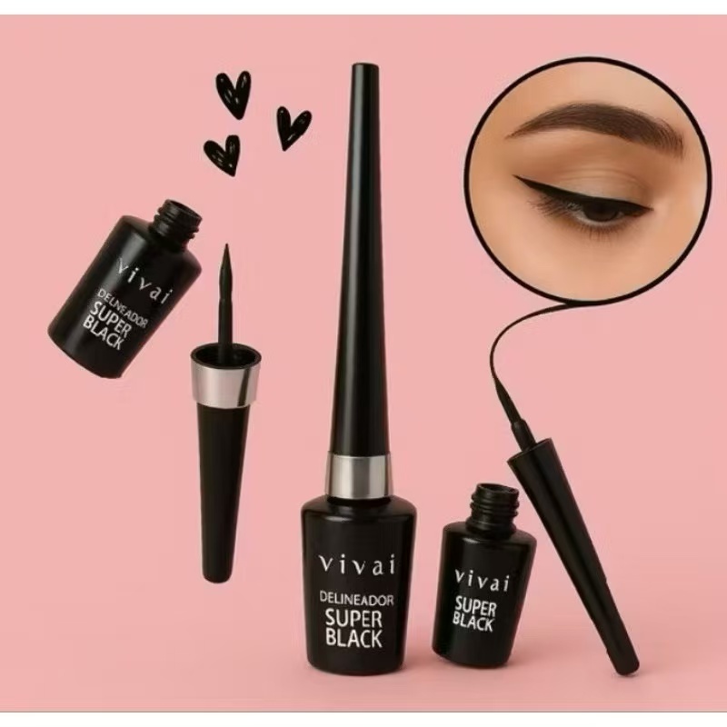 Vivai Delineador Líquido Super Black Secagem Rápida A Prova D’água 2182