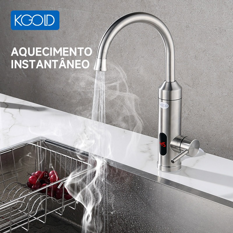 Torneira luxo Elétrica Digitais Com Visor de Temperatura Regulagem e Giratória 360° Aço Inoxidável 220V KGOLD em Oferta na Shopee