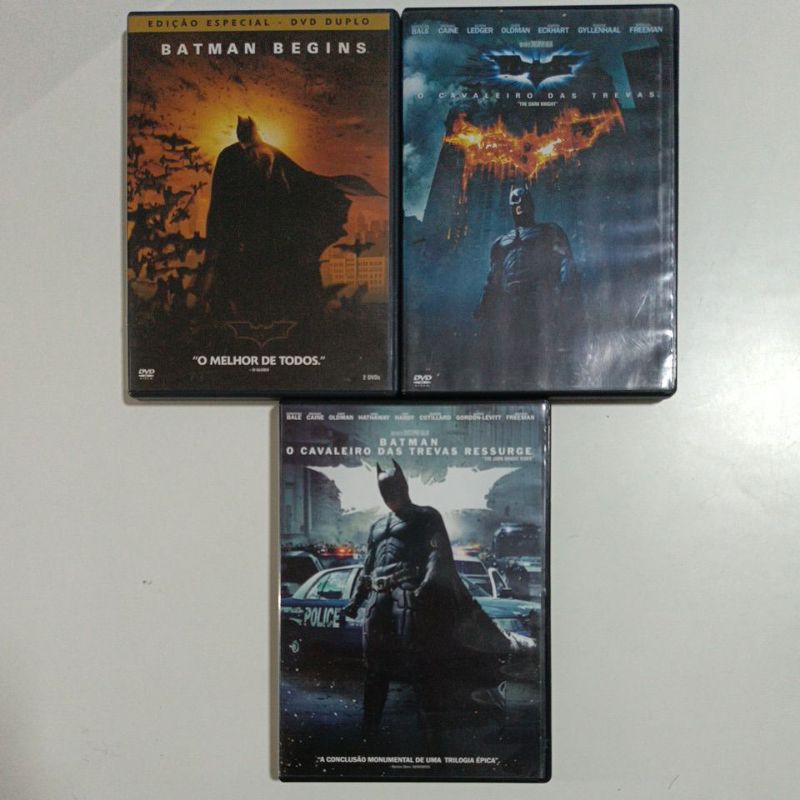 Dvds Batman Begins + O Cavaleiro das Trevas + O Cavaleiro das Trevas Ressurge - 3 Dvds