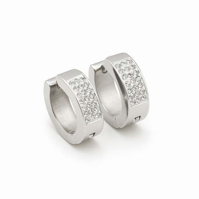 Brinco de Pressão Prata 3 Fileiras Cravejadas Unissex - AÇO INOX em Oferta na Shopee