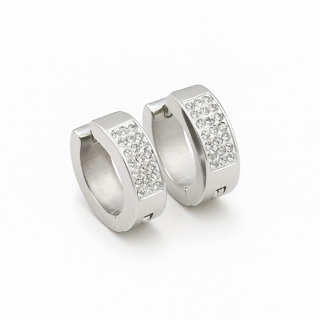 Brinco de Pressão Prata 3 Fileiras Cravejadas Unissex - AÇO INOX em Oferta na Shopee