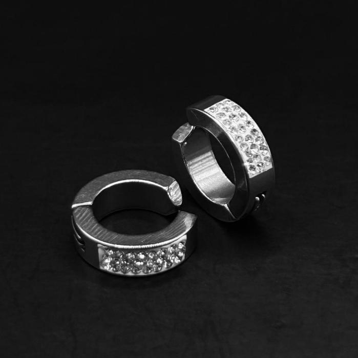 Brinco Argola de Pressão Prata Cravejada 3 Fileiras - AÇO INOX em Oferta na Shopee