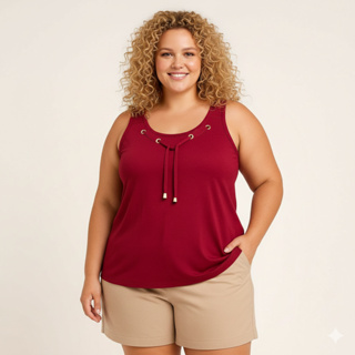 Blusa Regata Feminina Plus Size Ilhós Alça Larga  Único Veste G-GG-G1-G2-G3 em Oferta na Shopee