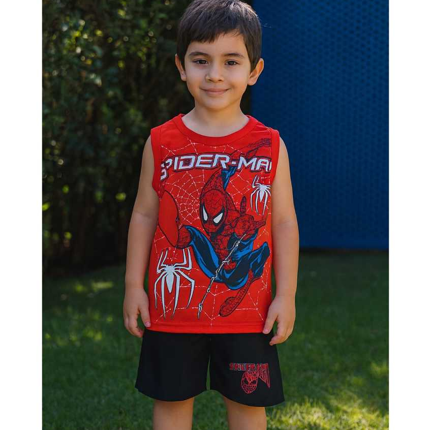 Conjunto Infantil Tematico Camiseta + Short Tactel Homem Aranha