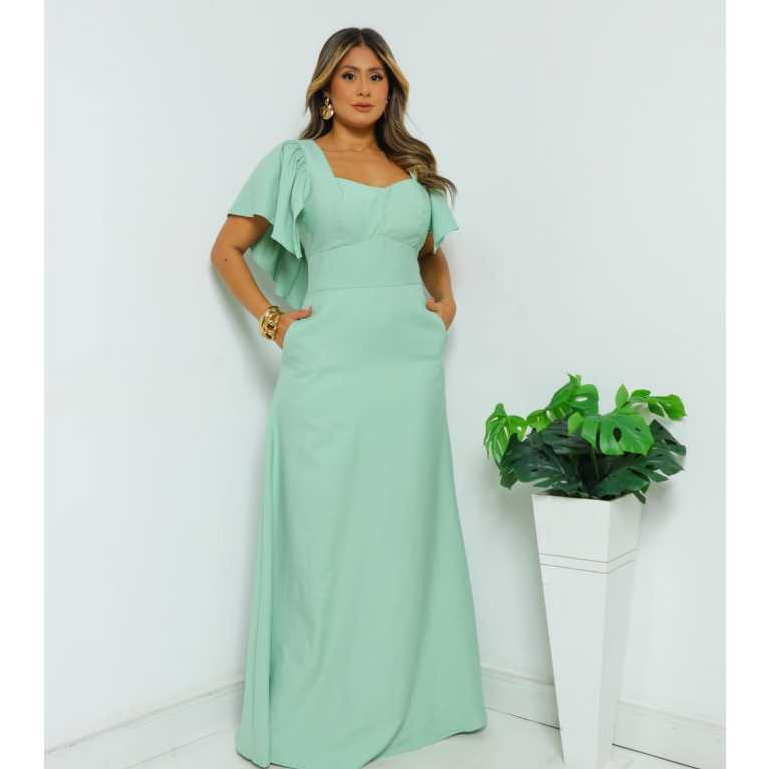 Vestido femenino longo mangas morcego elegante- charmoso em Oferta na Shopee