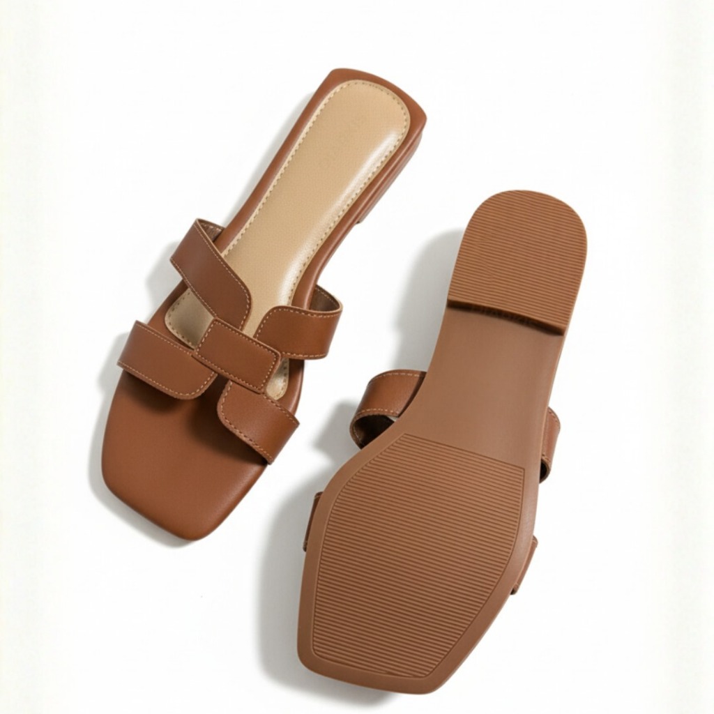 Gaby Show Sandália Feminina Serena 03 H Em Couro Sintético Para o Dia a Dia, Rasteirinha Bico Reto