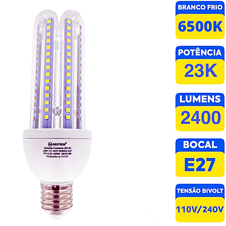 Lâmpada Led Compacta 23W 6500K Luz Branca Fria Bivolt Forte Residencial E27 Espiga de Milho Lâmpada 4U  Espiga de Milho