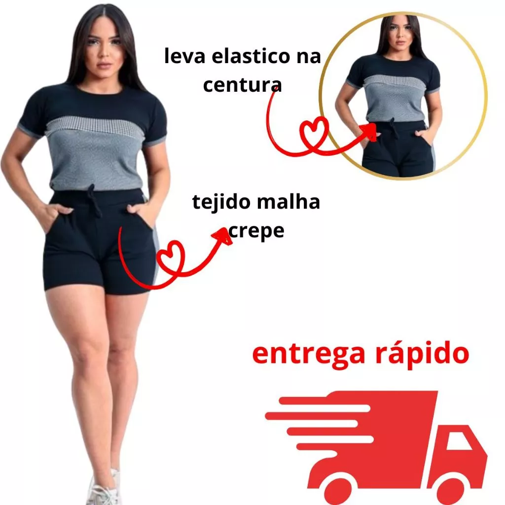 conjunto verão feminina blusa e short malha