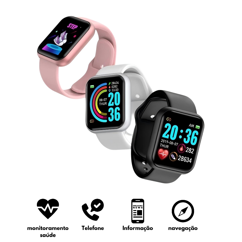 D20 Pro Y68 Smartwatch Relógio Inteligente Resistente Á Água Com Marcação De Batimentos Bluetooth em Oferta na Shopee