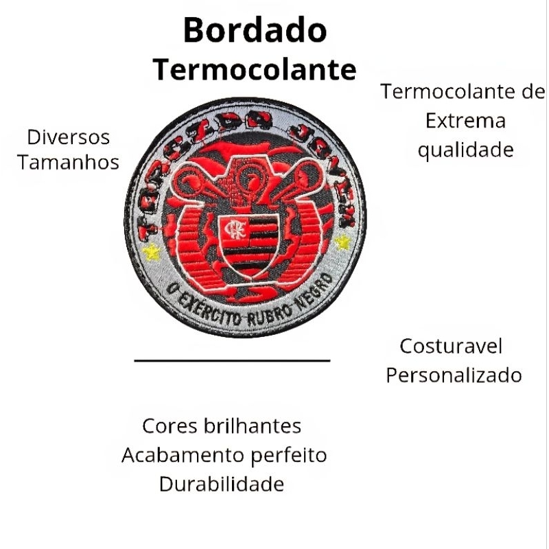 Patch Bordado TORCIDA JOVEM FLAMENGO exército rubro negro Termocolante