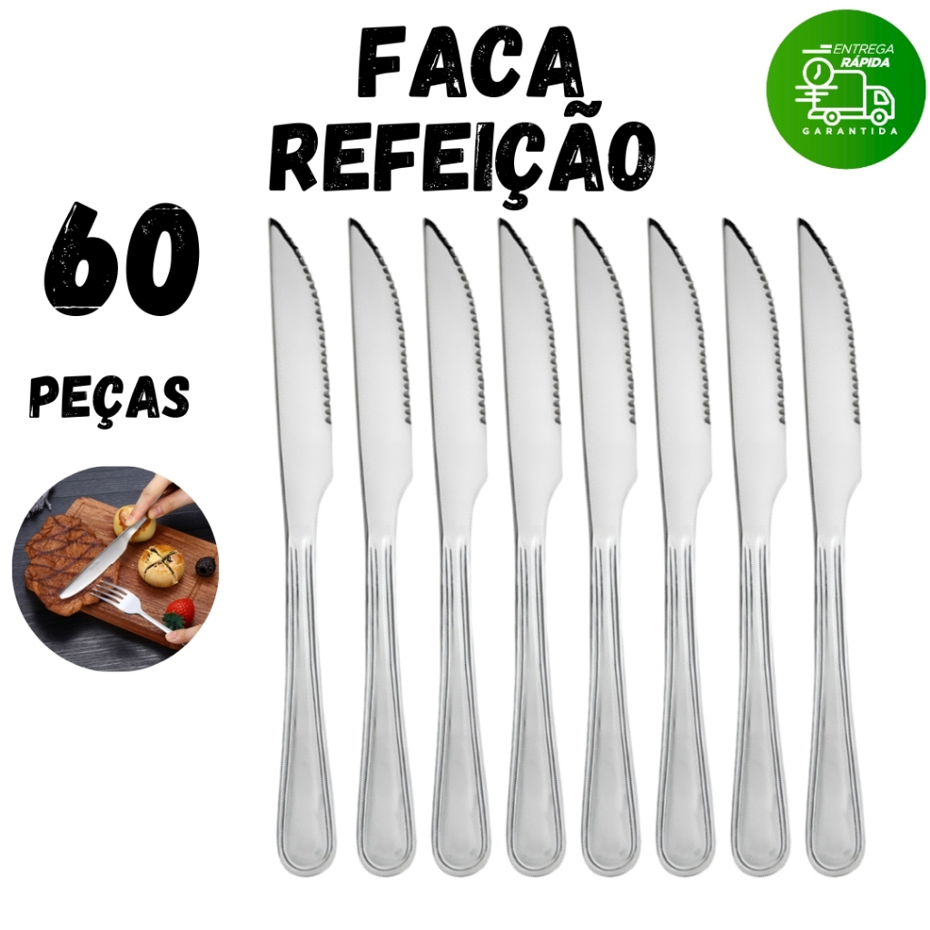 Kit 60 Facas Ponta Fina em Aço Inox Alta Qualidade Premium Para Restaurantes Bares Buffet Eventos em Oferta na Shopee