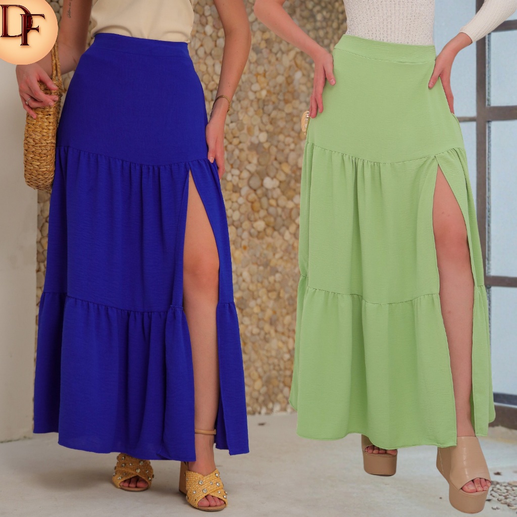Saia Longa Feminina com Fenda (Tecido DUNA) Modinha Estilosa Elegante Moda 2025 Verão (P-M-G-GG) em Oferta na Shopee