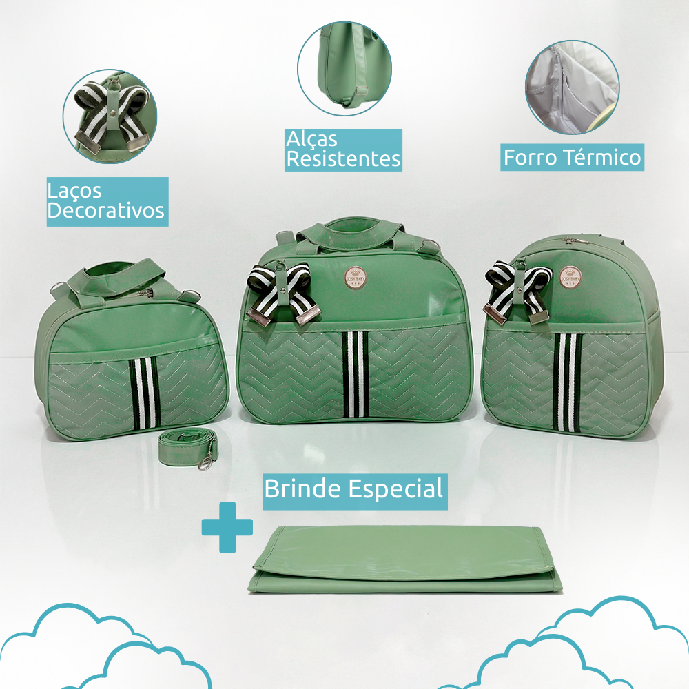Kit Bolsa de Maternidade 4 Peças Trocador com 2 Bolsas e Mochila - Luxo Organizador Impermeável
