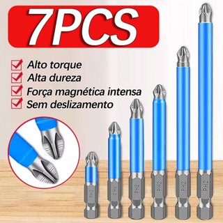 kit 7 Bits de Chave Phillips Magnético Impacto PH2 Anti-Derrapante para parafusadeira em Oferta na Shopee