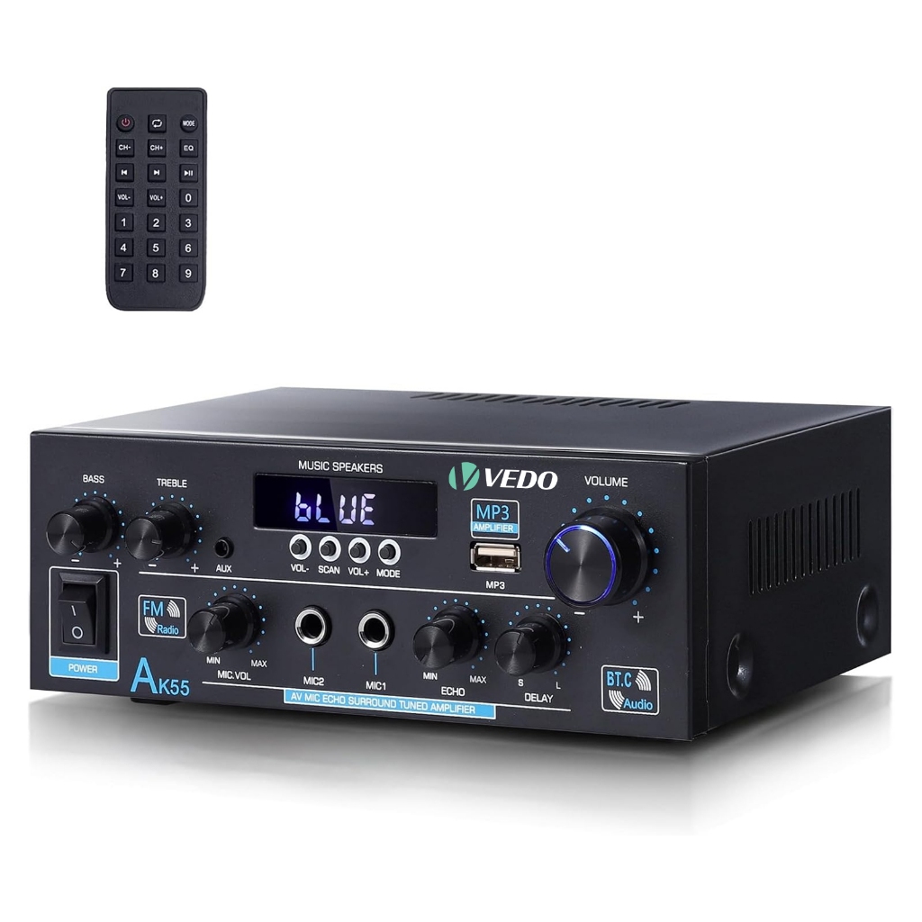 VEDO AK55 Amplificador Estéreo De áudio HiFi Bluetooth 600W 2 Canais Para Alto-falantes AUX FM Microfone eco USB Reverbe
