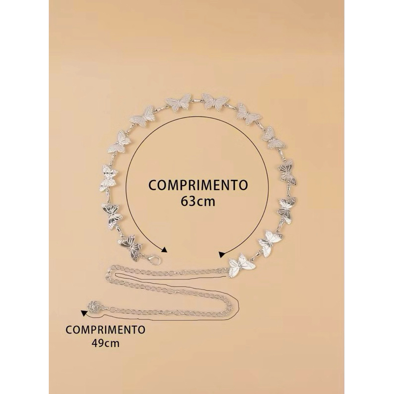Novo cinto de corrente de ouro e prata feminino da moda, feito de metal borboleta importado