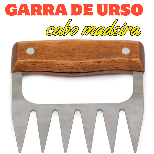 Garra De Urso Garfo em Inox e cabo de Madeira para Churrasco