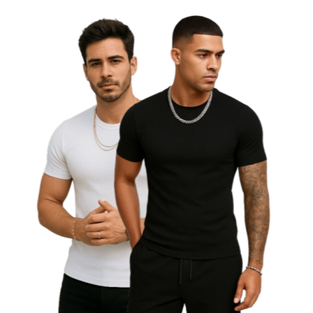 Kit 2 Camisetas Caneladas Masculinas Slim Fit – Preta e Branca, Tecido Premium e Caimento que Valoriza em Oferta na Shopee