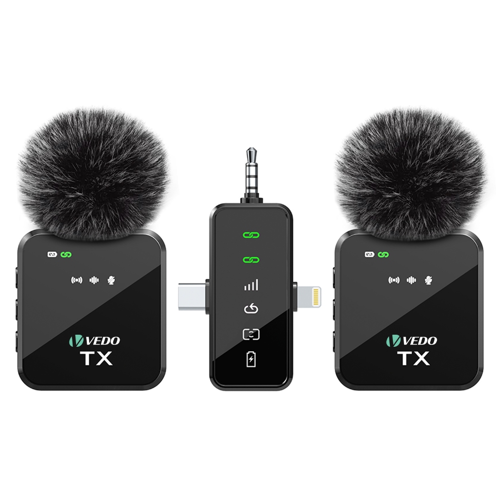 VEDO Microfone Lavalier Sem fio para iPhone iPad e Android Microfone de Lapela 3 em 1 Live e Gravação De Vídeo Vlog