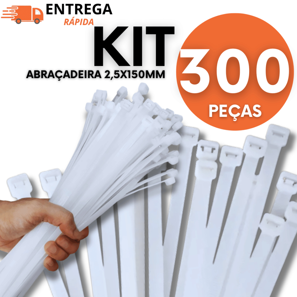 KIT 300 Abraçadeira de Nylon 2,5 X 150mm  Enforca Gato Fita Hellermann Cinta Plástica Preto Premium Multiuso utilidades