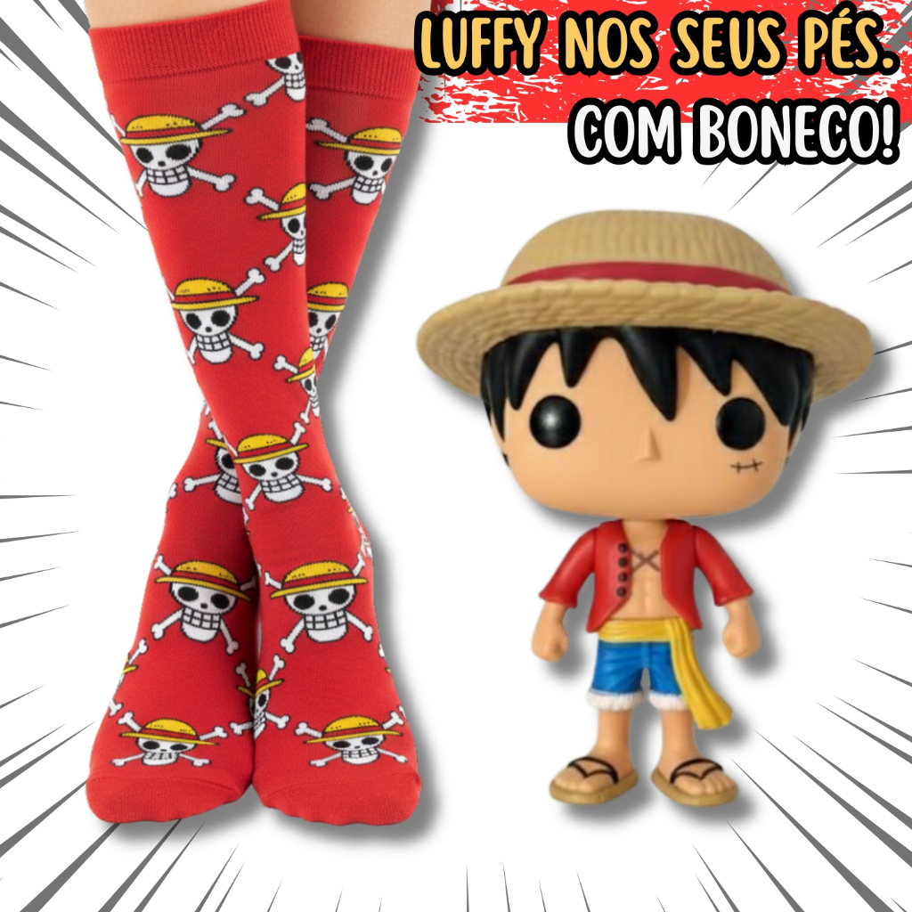 Kit Boneco Luffy One Piece Action Figure + 1 Par de Meia Temática Anime Presente Geek Boneco Monkey D. Luffy Action