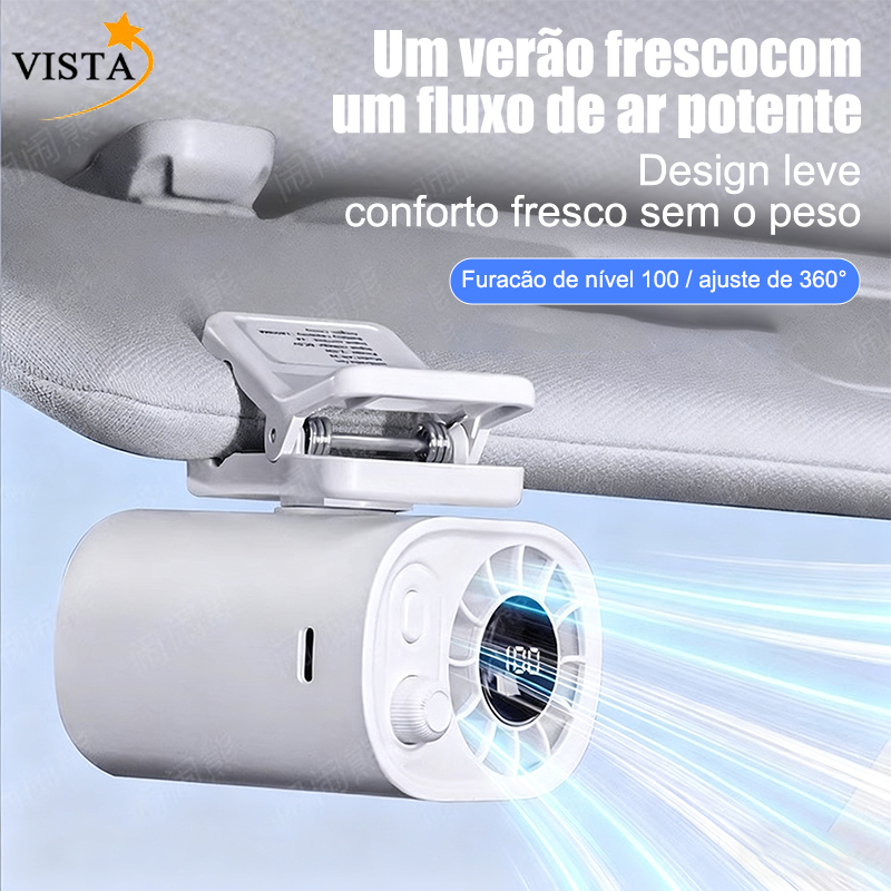 Ventilador de encaixe para carro com visor LED - Rotação de 360°,  ventilador pessoal recarregável via USB