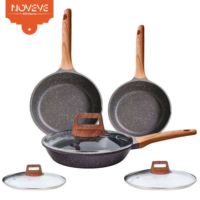 NOVEVE Frigideira Cerâmica Premium Antiaderente – 24/26/28cm Alumínio Indução Cabo Madeira