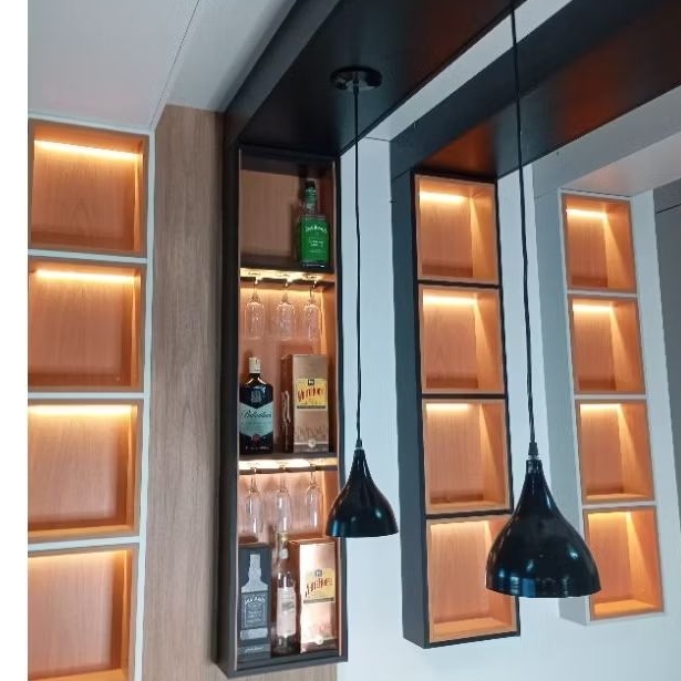 Sanca com nicho balcão passa prato PRETO com led