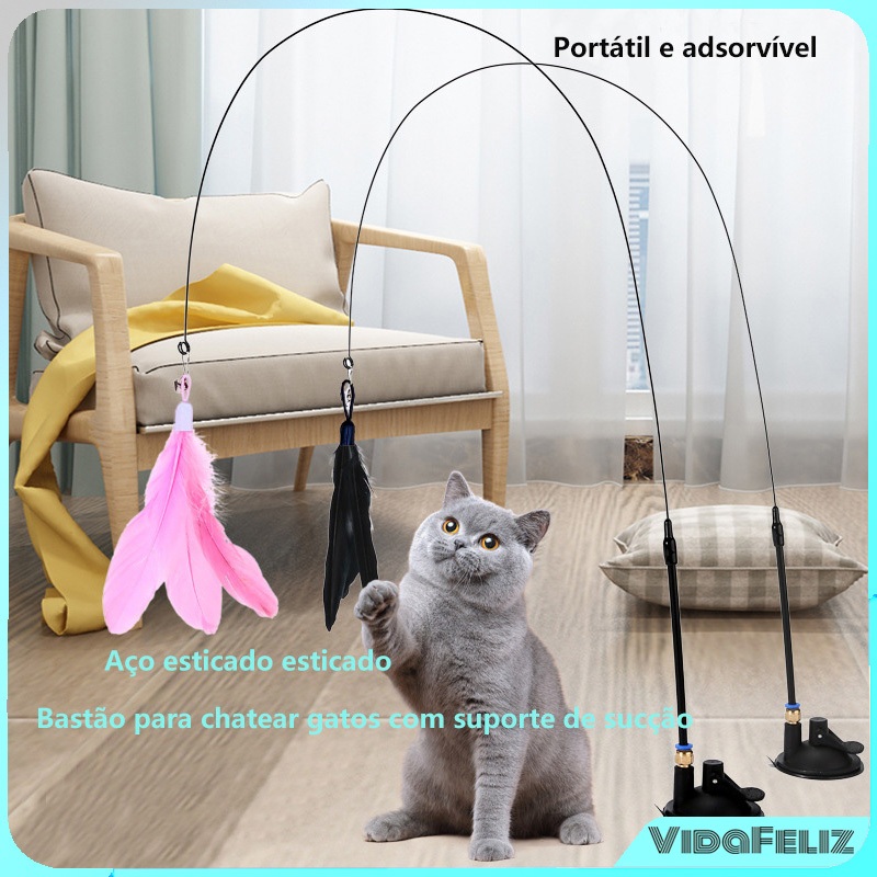 Gato Teaser Brinquedo Com Penas Varinha Interativa Engraçado De Cabo Longo Para Gatos varinha de brincar para gatos