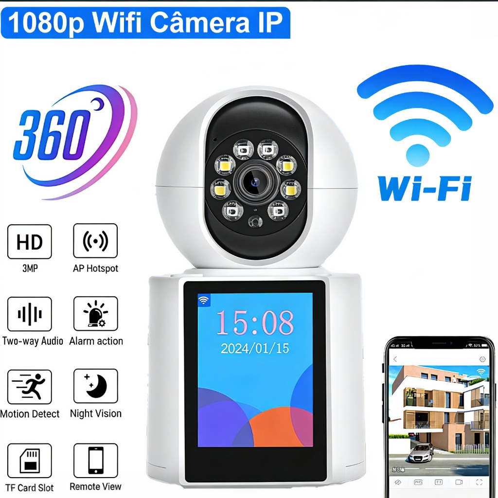 Câmera de Segurança T23–Full HD com WiFi, 360° Visão Panorâmica, Visão Noturna,Conversa por Vídeo em Oferta na Shopee