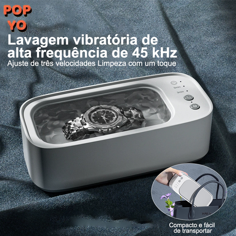 Limpador Ultrassônico 45Khz Inteligente – Limpeza Rápida e Segura de Anéis, Brincos, Relógios e Óculos POPYO