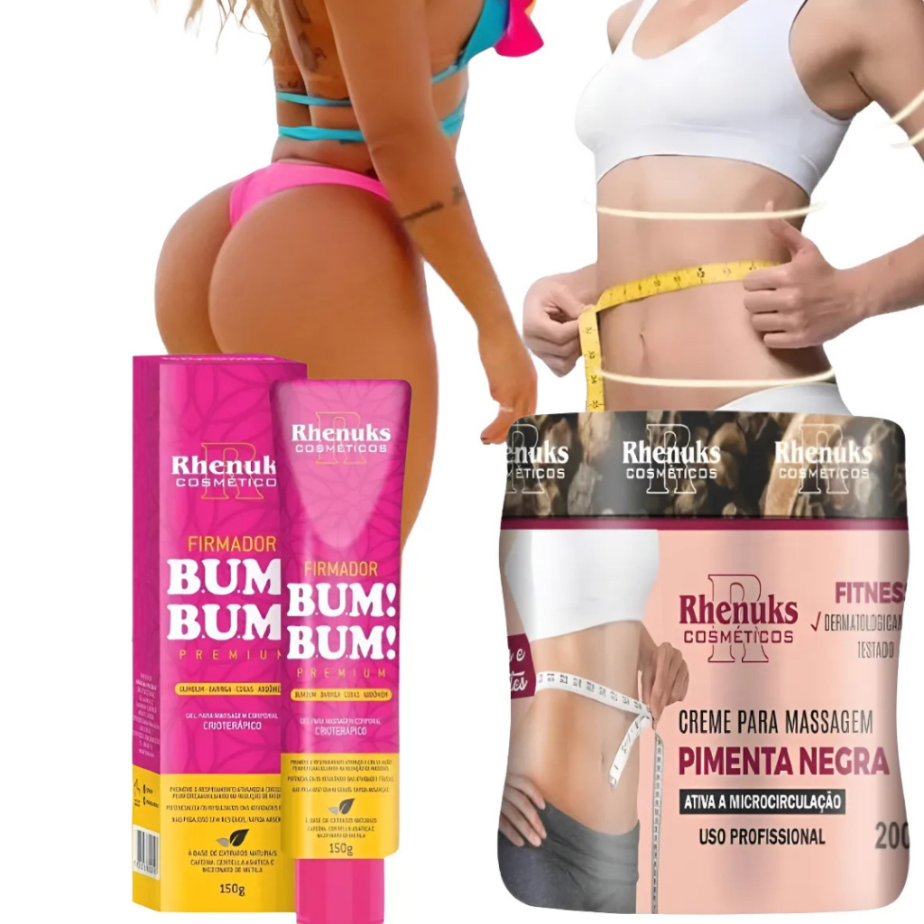 Gel firmador Bumbum Empina Bumbum Cresce Reduz Celulite + creme pimenta negra reduz medidas estrias