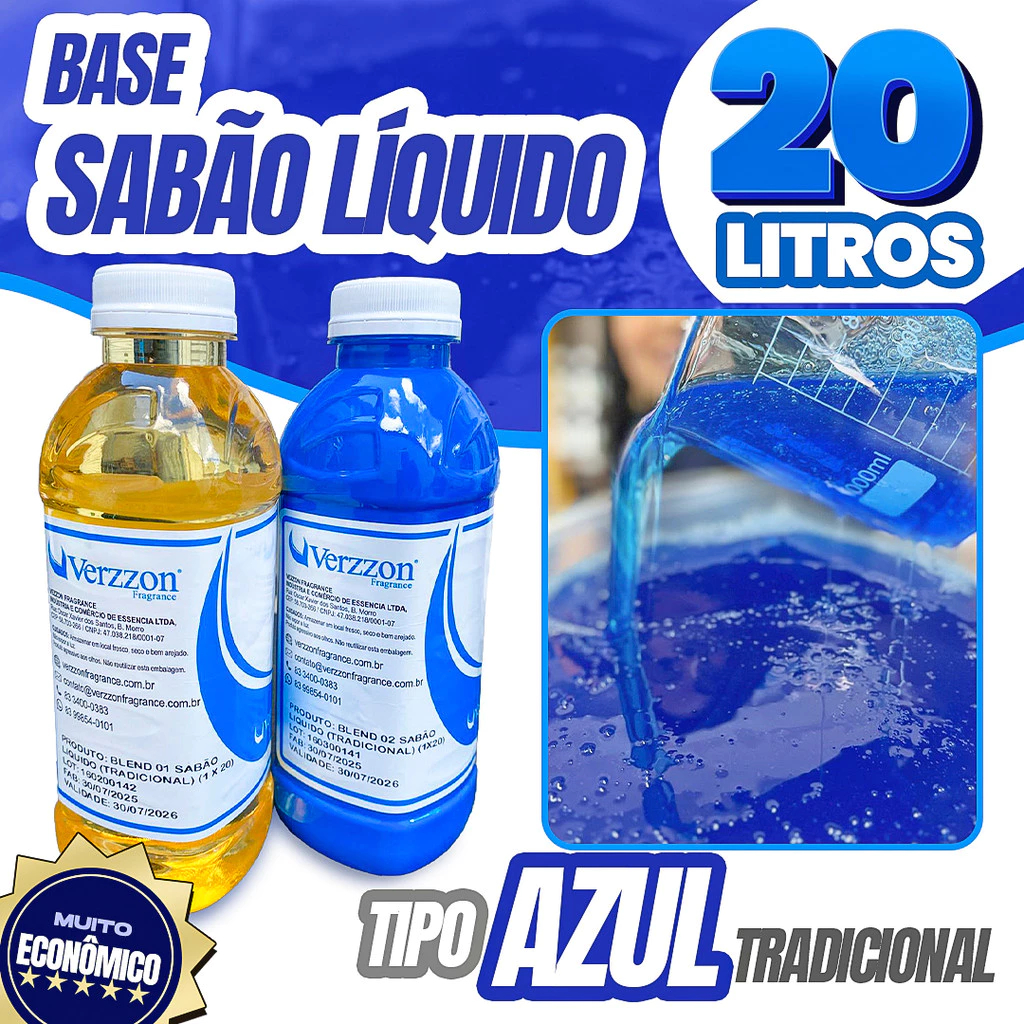 Base Kit VERZZON para 20L de Sabão Líquido Azul Tradicional em Oferta na Shopee