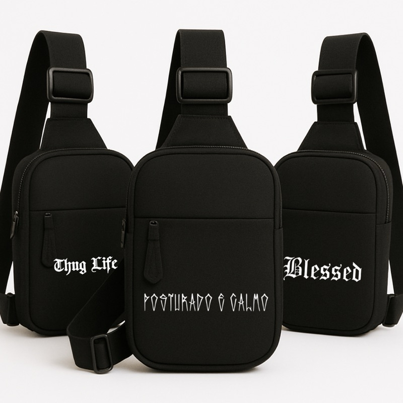 Shoulder Bag Bolsa Pequena Impermeável Unissex com Alça Regulável e 3 Compartimentos Frases em Oferta na Shopee