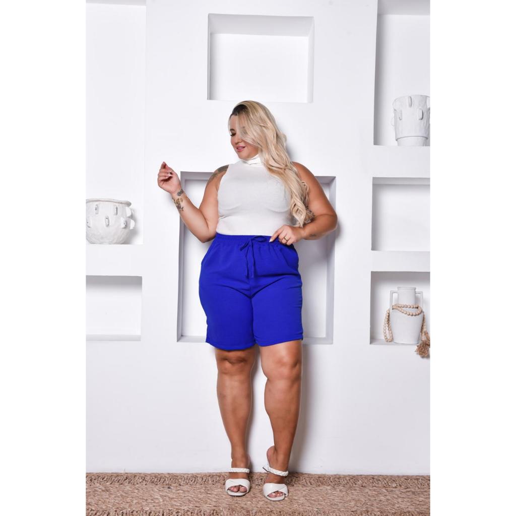 Bermuda Feminina Cintura Alta Tecido Duna  Com Cordão Moda verão em Oferta na Shopee