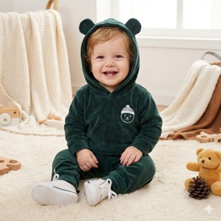 Conjunto Plush Bebê Menino Blusa Com Capuz E Calça em Oferta na Shopee