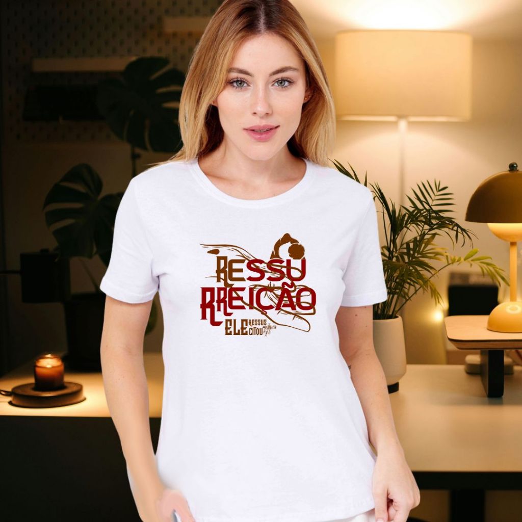 Camiseta Branca Católica Personalizada | Unisex | Resssurreição | Em Poliéster e Elastano, Confortável Leve Seca Rápido