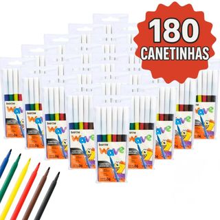 Kit 180 Canetinha Infantil 30 Estojo De Canetinha Hidrocor Com 6 Cores Lembrancinha Festa Aniversário Escola Atacado