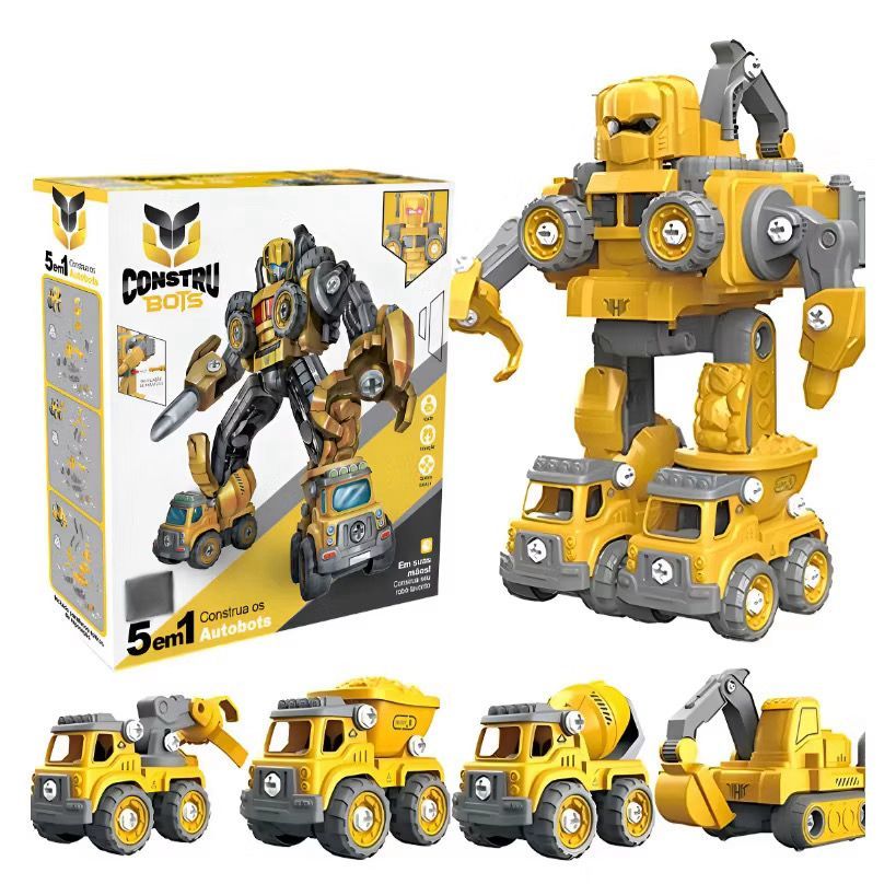 Robô Caminhão Brinquedo 5 Em 1 Monta Desmonta, Robô Construção, Robô Bombeiro