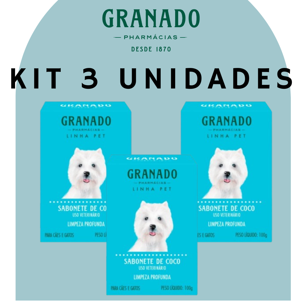 KIT 3 Sabonete de Coco Granado para Cães e Gatos 100g Pets