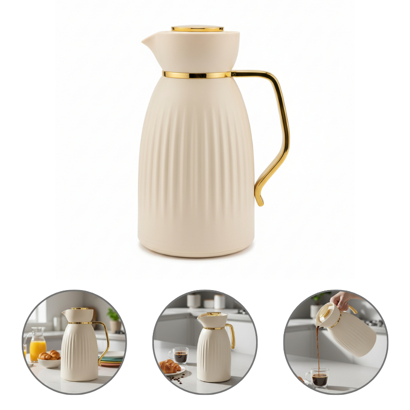 Garrafa Térmica 1 Litro Café Chá Botão Click Mesa Posta Escritório Dubai Cor Creme em Oferta na Shopee